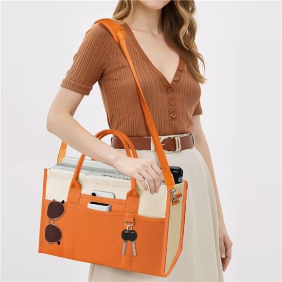 Canvas Tote Bag for Women, Women's Crossbody Handbag for Work Travel, - Picture 6 of 7